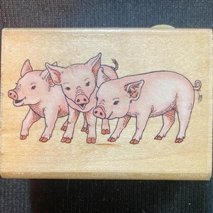 Three (3) Piglets Rubber Stamp 1.75" x 2.5" by Rubber Stampede Moderate Stain - Picture 1 of 4