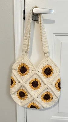 Nuevo bolso de mano cuadrado de ganchillo girasol abuela hecho a mano Foto 1 de 4