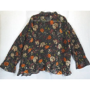 Pleats Collection Blouse Floral Velvet Burnout Sheer Button Women 3X Black Brown - Picture 1 of 11