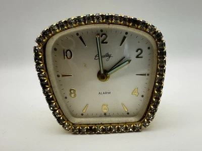 Vintage Bradley Square Rhinestone  Alarm Clock Wind Up Germany Not Working - Image 1 of 4
