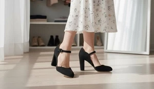 Ann Taylor Black Suede Ankle Strap Heels size 8 - Picture 1 of 11