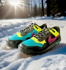 (VINTAGE) NIKE ACG ‘WILD PEG’  UTILITY-BOOT BLACK/RAVE-PINK/TURQ/VOLT MENS 11.5 - Picture 1 of 8
