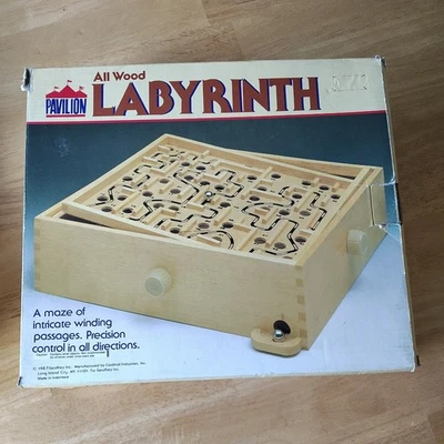 Vintage 1987 Geoffrey Pavilion Labyrinth No. 190– Wood Maze Game  Original Box  - Image 1 of 4