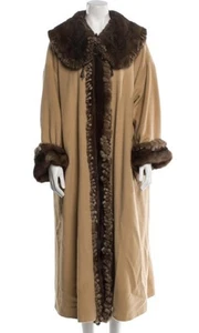 Luxury Cashmere Camel Beige Coat With Sable Trim 3XL - Picture 1 of 20