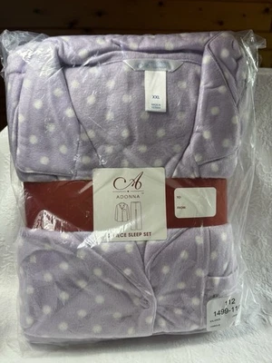 Новый с Ярлыками Adonna женщин флис 2 изделия пижамы комплект размер XXL длинным рукавом лаванды Dot - Изображение 1 из 4