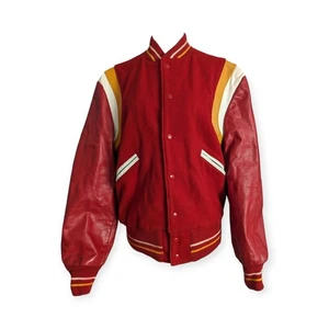 Chaqueta Universitaria Champion De Colección de Cuero Talla 38 Para Hombre Mediana Borgoña Dorado Butwin - Imagen 1 de 11