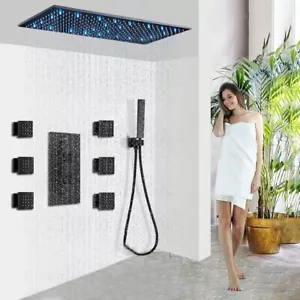 Thermostatic 32"x16" LED Full Body Shower System with 6x Massage Body Jets Black - Picture 1 of 13