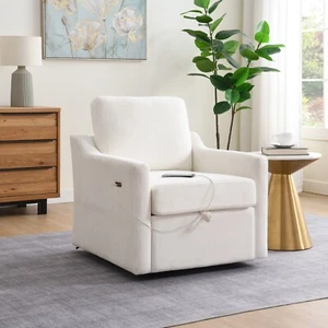 360° Swivel Accent Chair Single Sofa Upholstered Armchair w/ Storage & USB Port - Picture 1 of 44