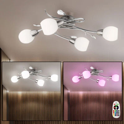 Lusso RGB LED Soffitto Luce Cambiacolore Naturale Vetro Corridoio Foglie Lampada - Immagine 1 di 2