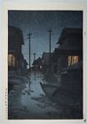 Kawase Hasui &quot;Evening Rain at Kawarago&quot; Original Japanese Woodblock Print
