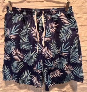 NWT Men's IFFEI Lined Swimsuit Trunks Shorts Pockets Drawstring Blue Palms XL - Picture 1 of 7