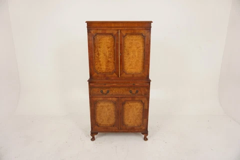Vintage Burr Walnut Cocktail Drinks Cabinet, Scotland 1930, H396 Cover