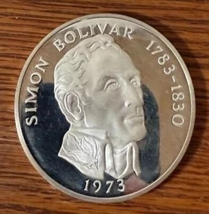 1973 PANAMA - 20 BALBOAS - SIMON BOLIVAR - 4 Oz PROOF SILVER -BEAUTY! - Picture 1 of 5