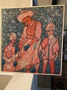 Vintage 1979 Nigerian Africa artist Chief Zacheus Olowonubi Oloruntoba PAINTING - Picture 1 of 11