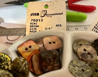 Vintage Shell Buttons JHB International Square Sew-On MiMi Brown 3/4" (12) - Image 1 of 2