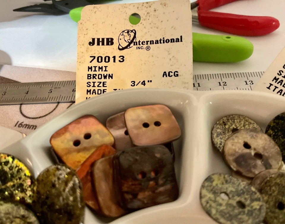 Vintage Shell Buttons JHB International Square Sew-On MiMi Brown 3/4" (12) - Image 1 of 2