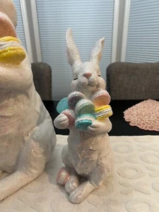 14” Glitter Easter Bunny Holding Macaroons Pink Pastel Easter Spring Decor - Picture 1 of 5