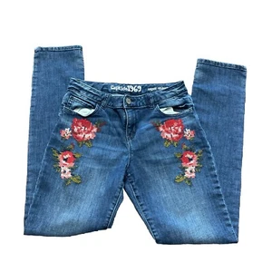 Gap Jeans Size 18 Kids Floral Embroidery Festival Hippie Jeans Hand Cross Stitch - Picture 1 of 6