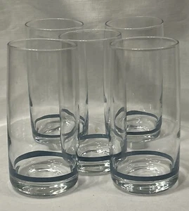 16 oz Tumblers Glasses Indigo Blue/GreyStripe-Match Corelle Pattern 5 Piece Set - Picture 1 of 2