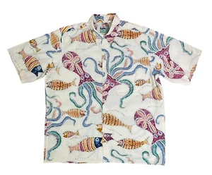 90'S Reyn Spooner Men’s Large Fish Octopus Camp Shirt Cotton Pocket Rare USA - Picture 1 of 5