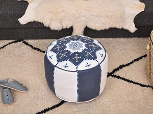 Marokkanischer Echtleder Boho Pouf Ottomane Fußhocker Pouf, Wohnzimmer Deko - Bild 1 von 13