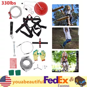Kit Zip Line Scegli Lunghezza 48M 160FT Resistente 5mm Adulti Zip Wire fino a 330lbs - Foto 1 di 11