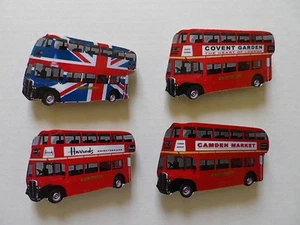 SET OF 4 CLASSIC RED / UNION JACK LONDON BUS NEW FRIDGE MAGNETS.HARRODS,CAMDEN - Foto 1 di 1