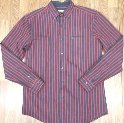 CAMISA LACOSTE REGULAR FIT 100% ALGODÓN RAYAS ROJAS Y GRISES Fr 40 MEDIANA, M Foto 1 de 4