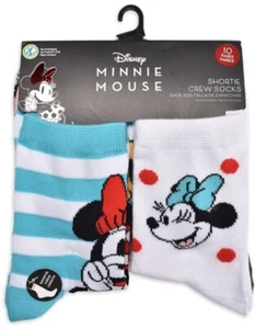 10Pk Shortie Crew Socks Mickey & Minnie Fit Sz 4-10 Girls/Ladies Licensed Disney - Picture 1 of 6