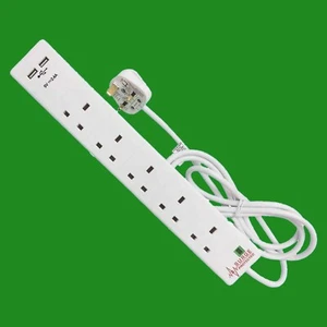 5 Gang Surge Protected Extension Lead 2m lead with Dual USB Ports & Neon Light - Picture 1 of 1