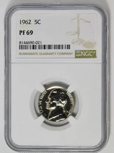 1962 Jefferson Nickel BIG GRADE! NGC Gem Proof 69 - Picture 1 of 2