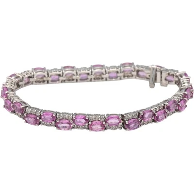 Brazalete de eslabones redondos y zafiro rosa ovalado de oro blanco de 14k 15,60 CTW Foto 1 de 4