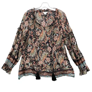 Sundance Silk Blouse Tunic Women Small Floral Paisley Boho Beach 70s Shabby Chic - Picture 1 of 8