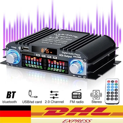 4 Kanal Bluetooth Vollverstärker HiFi Verstärker Digital FM USB Stereo Amplifier - Bild 1 von 4