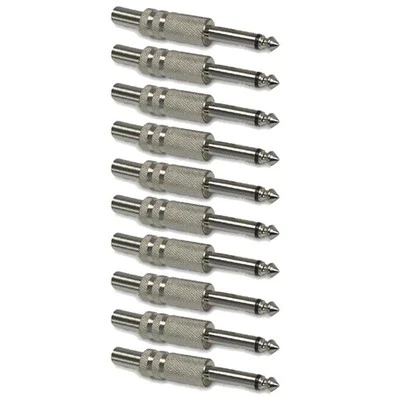 10 Pcs 6.35mm 1/4" Mono Male Connector Metal Housing with Spring Strain Release - Image 1 of 2