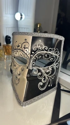 Black & Silver handmade Masquerade Mask Venetian Style Colombina, Party Eye Mask - Image 1 of 4
