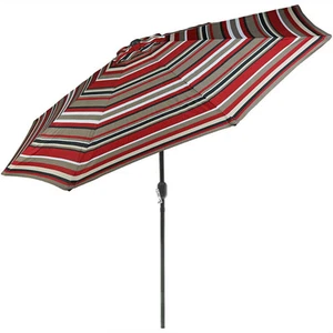 9 ft Aluminum Patio Umbrella with Tilt and Crank - Awning Stripe by Sunnydaze - Picture 1 of 12