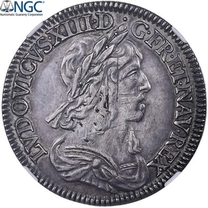 [#905537] France, Louis XIII, 1/4 Ecu, 1643, Paris, Silver, NGC, AU Details, Gad - Picture 1 of 2