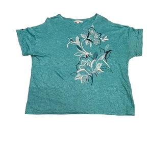 Top donna Chicos taglia 3 ricamato 100% lino XL floreale costa estivo preppy - Foto 1 di 8
