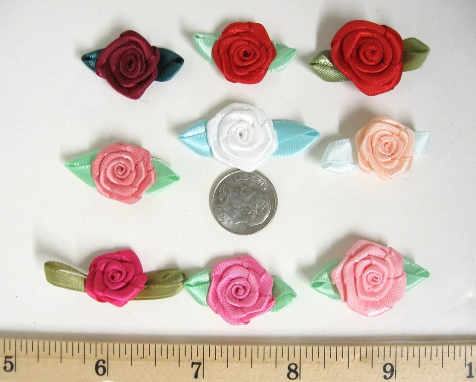 100 pc 3/4" Satin Rolled Ribbon Rose, Flower, Doll & Baby Clothes - Image 1 of 1