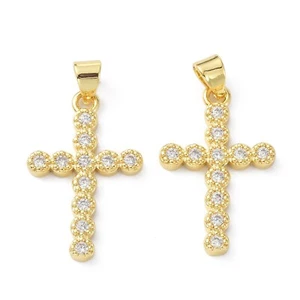 Colgante cruzado cúbico de circonia pavimentado en oro 18K real 24x15,5 mm 10 piezas - Imagen 1 de 3