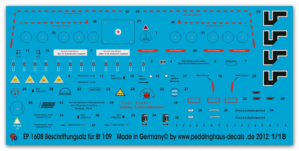 Peddinghaus Decals 1/18 1608 Stencil Per BF 109 F 21. Aerei Del Secolo - Immagine 1 di 1