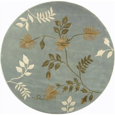 Hand-Tufted Rug Wool Area Round Carpet Handmade Modern Floral Pattern Living - Image 1 of 4