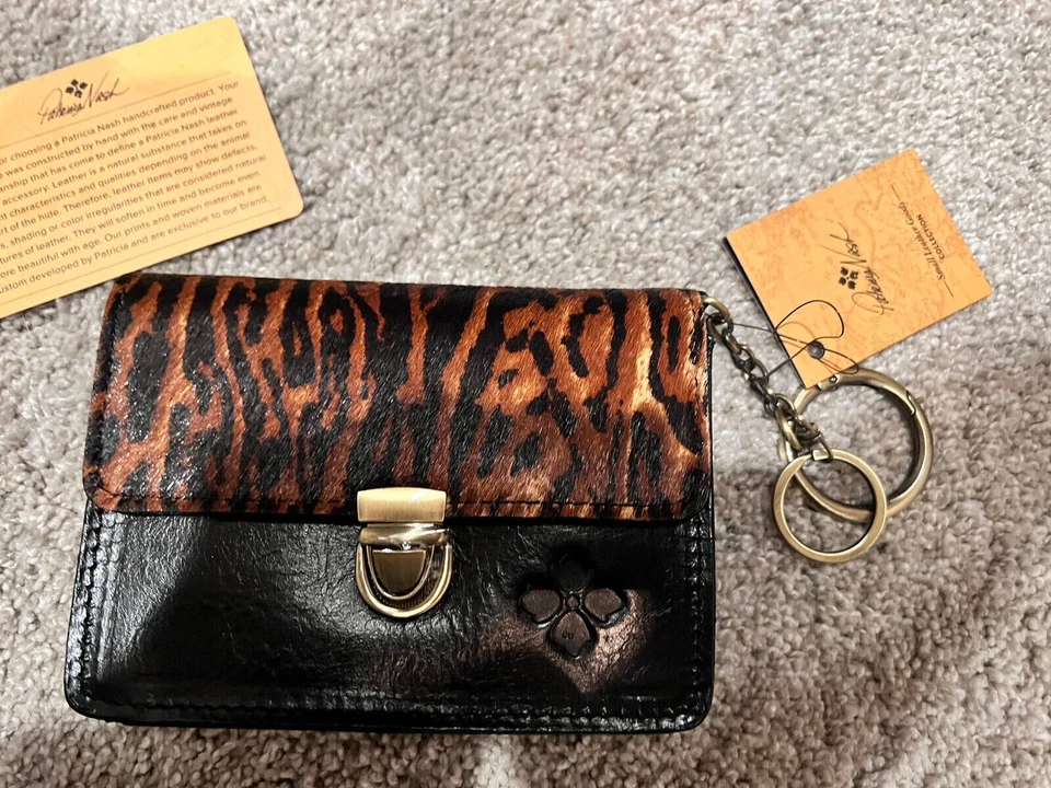 Patricia Nash Mini Lanza Key Fob Black with Leopard, New With Tag - Image 1 of 1