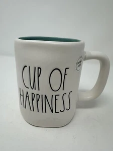 RAE DUNN CUP OF HAPPINESS Daisy Double Sided Mug, Aqua Blue New - Picture 1 of 3