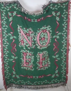 NOEL Holly Christmas Holiday Woven Tapestry Throw Blanket Red Green - Picture 1 of 8