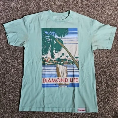 Camisa de manga corta Diamond Supply Co verde azulado talla mediana con gráfico de palmera Foto 1 de 4