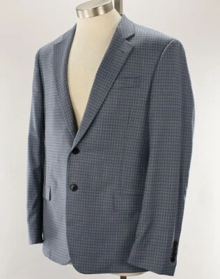 ARMANI EXCHANGE Mens Gray Blue Check SLIM Fit Wool Stretch Suit Jacket 36 NWOT - Image 1 of 2