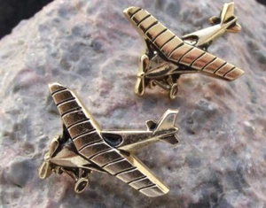 Pair of Vintage Aircraft Biplane Propeller Aeroplane Uniform Lapel Pin Badges - Picture 1 of 2