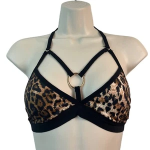 CBR Chic Boutique Rose Womens Leopard Print Bikini Adjustable Tie Neck Sz L - Picture 1 of 6